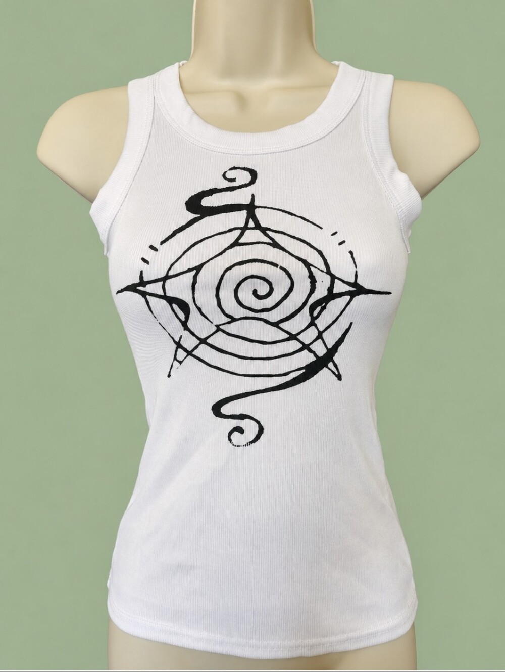 Swirl Sigil Graphic White Hand Printed Tank Top XS